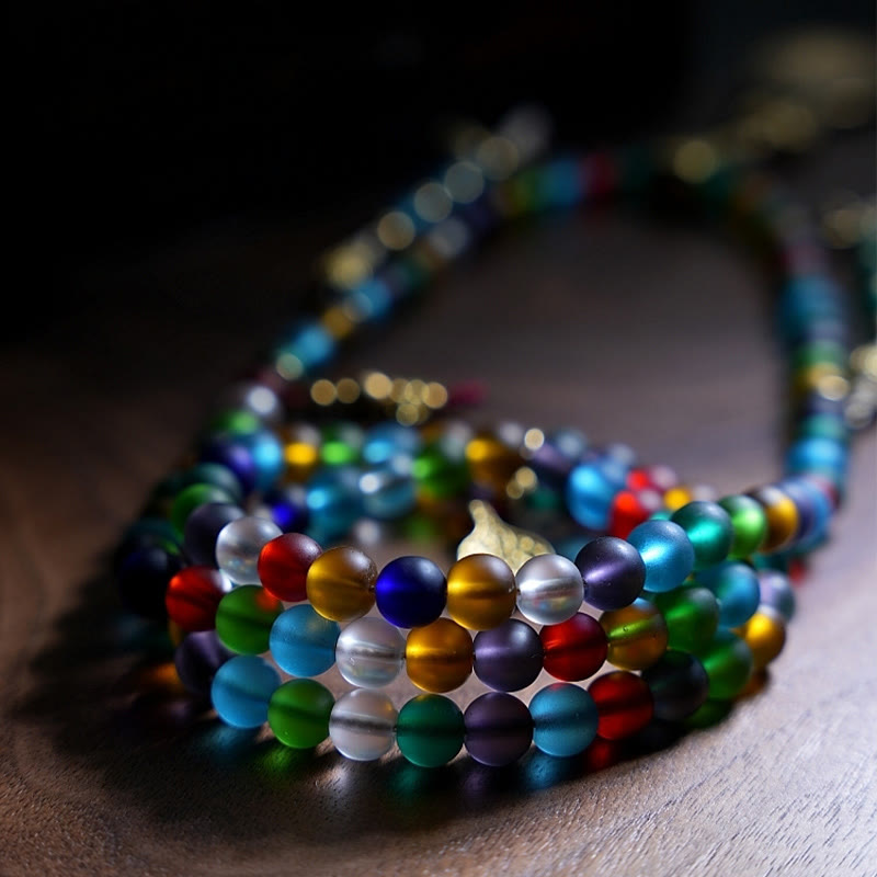 108 Perlen Liuli Glas Mala Armband mit chinesischen Sternzeichen Anhängern