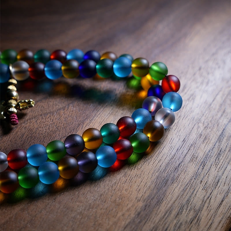 108 Perlen Liuli Glas Mala Armband mit chinesischen Sternzeichen Anhängern