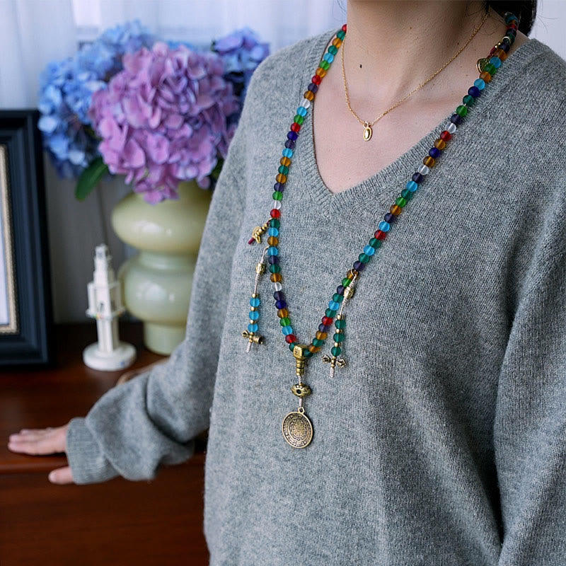 108 Perlen Liuli Glas Mala Armband mit chinesischen Sternzeichen Anhängern