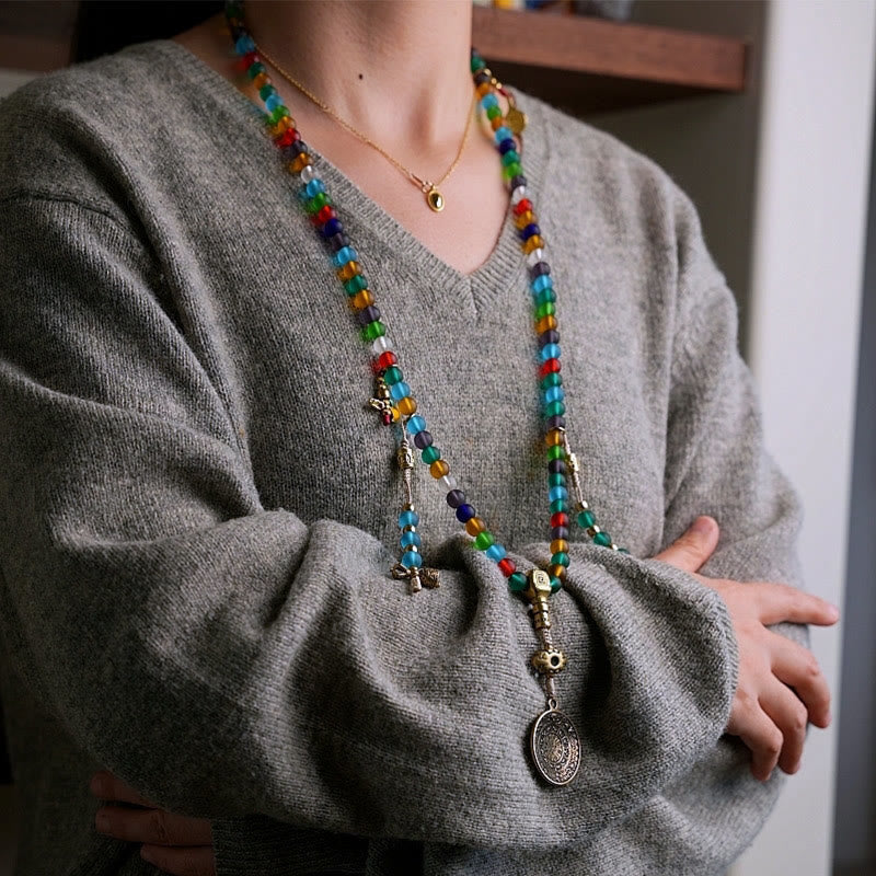 108 Perlen Liuli Glas Mala Armband mit chinesischen Sternzeichen Anhängern