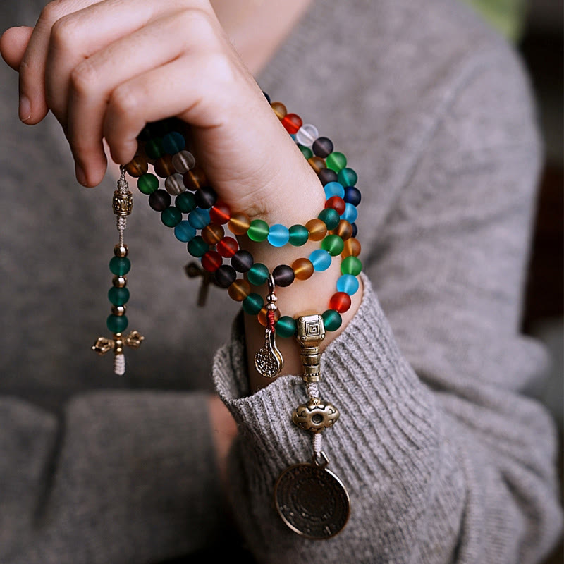 108 Perlen Liuli Glas Mala Armband mit chinesischen Sternzeichen Anhängern