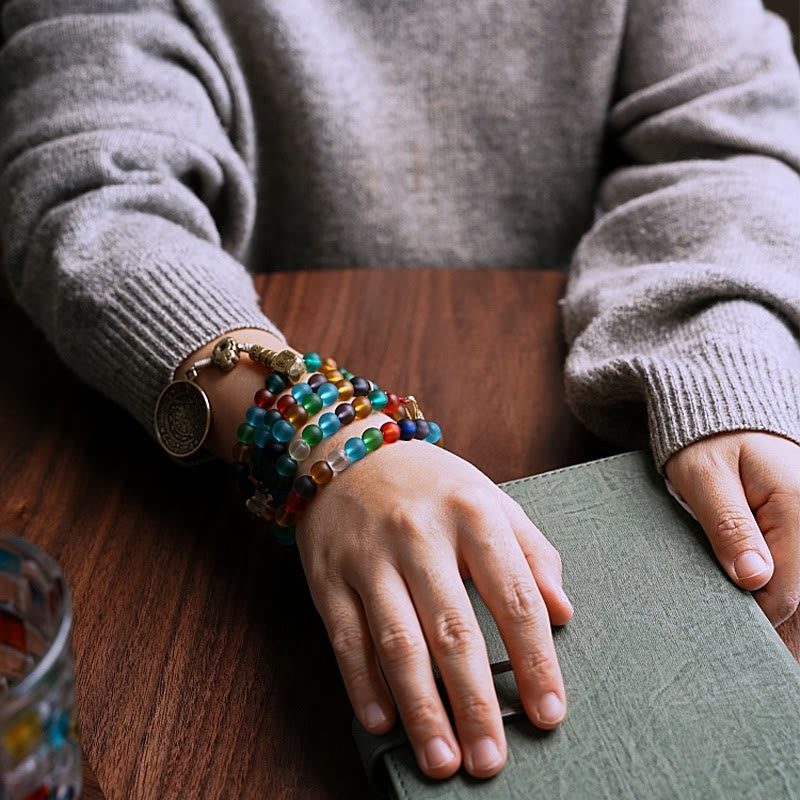 108 Perlen Liuli Glas Mala Armband mit chinesischen Sternzeichen Anhängern