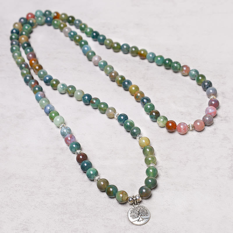 108 Perlen Mala Armband Indischer Achat mit spirituellen Symbolen