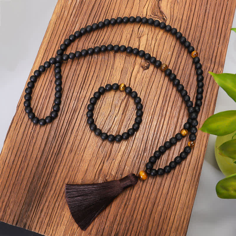 108 Perlen Mala Frosted Stone Tiger Eye Balance Armband Halskette