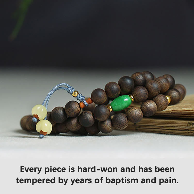 108 Perlen Mala Meditationsarmband mit Adlerholz, Cyan, Jade und Bernstein