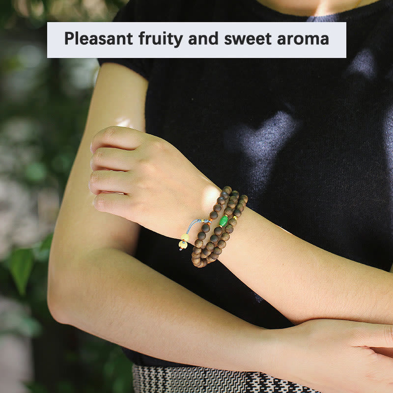 108 Perlen Mala Meditationsarmband mit Adlerholz, Cyan, Jade und Bernstein