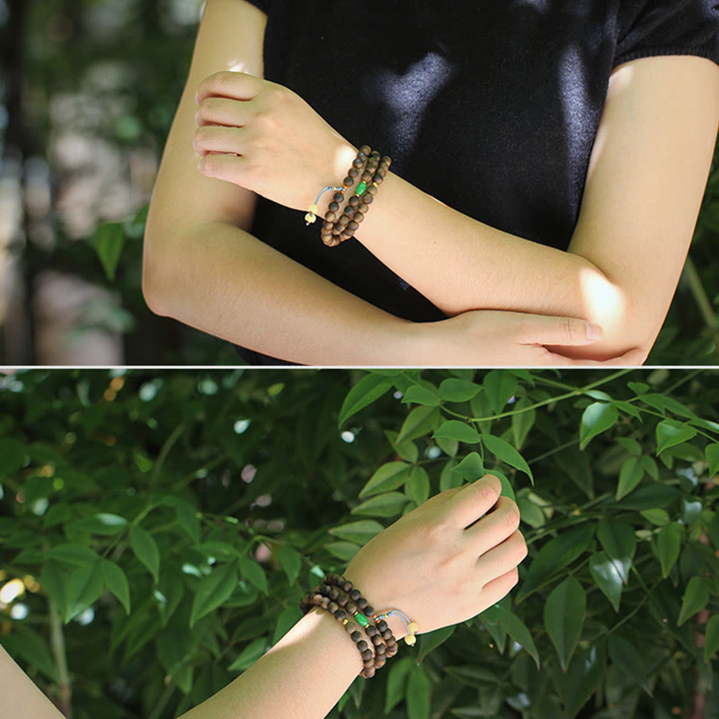 108 Perlen Mala Meditationsarmband mit Adlerholz, Cyan, Jade und Bernstein