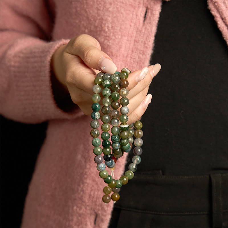 108 Perlen Moosachat 8mm Multi-Turn Healing Mala Armband