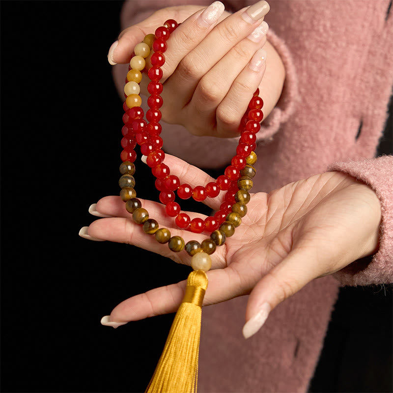 108 Perlen Roter Achat Tigerauge Calm Mala Armband