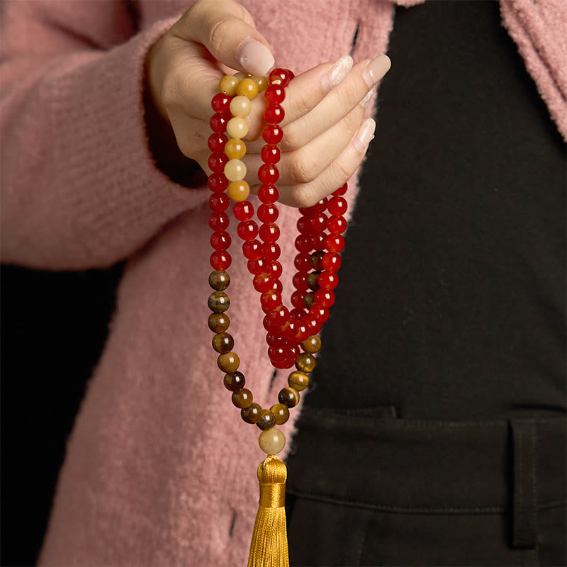 108 Perlen Roter Achat Tigerauge Calm Mala Armband