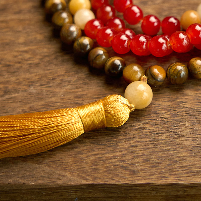 108 Perlen Roter Achat Tigerauge Calm Mala Armband