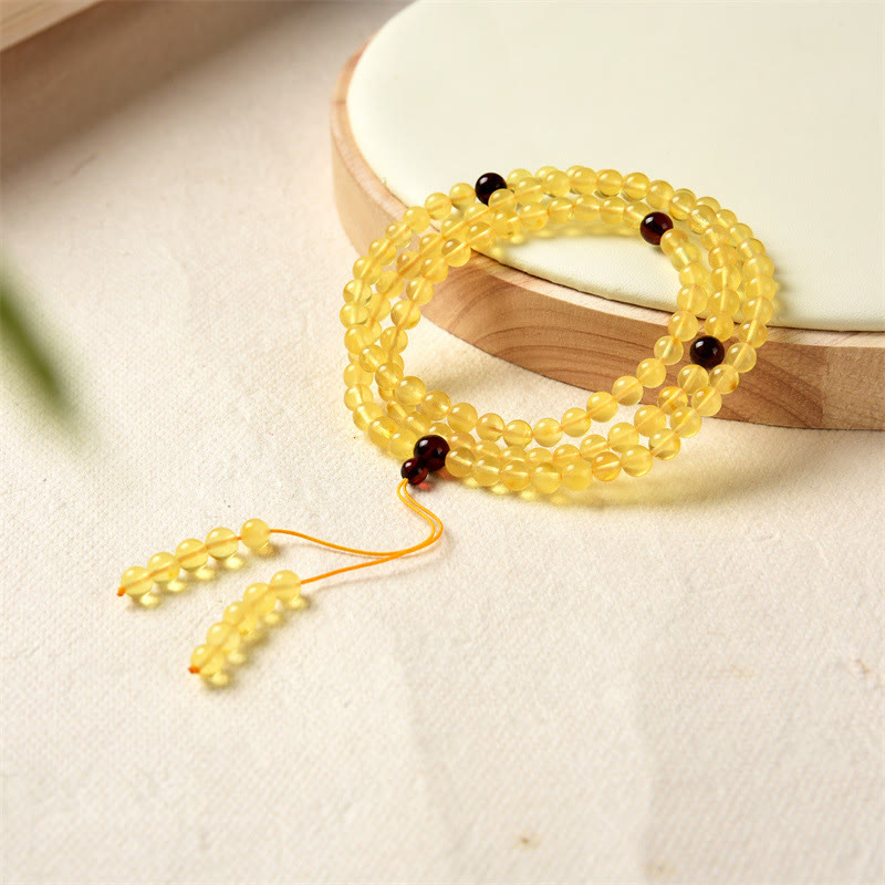 Mala-Armband mit 108 Perlen und Bernstein-Edelsteinen zur Linderung von Angstzuständen