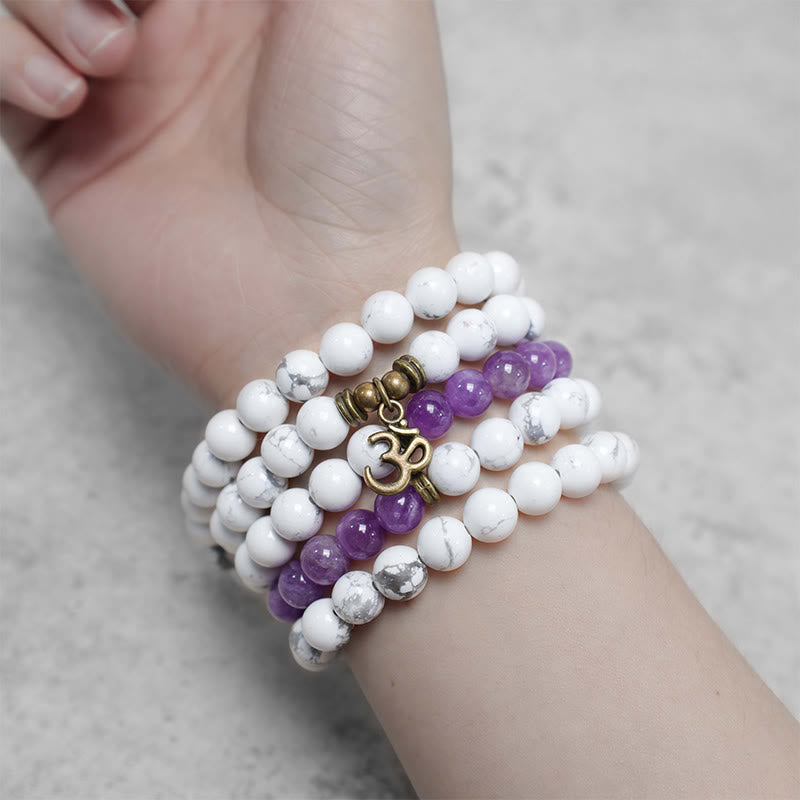 108 Perlen Amethyst Weiß Türkis Heilarmband