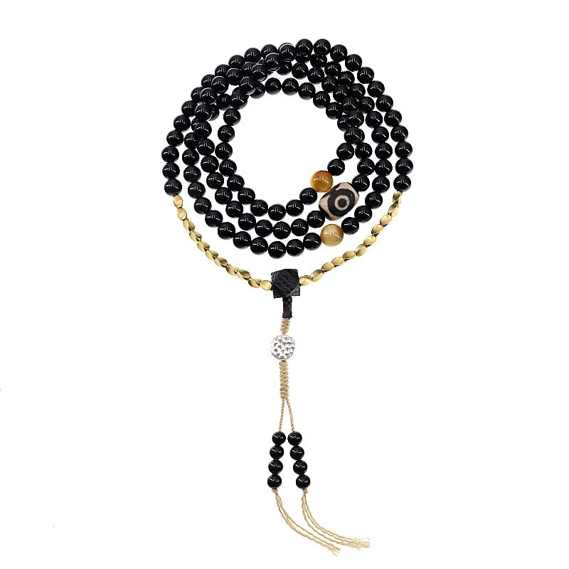 Mala-Armband mit 108 Perlen aus schwarzem Onyx und Schutzedelstein