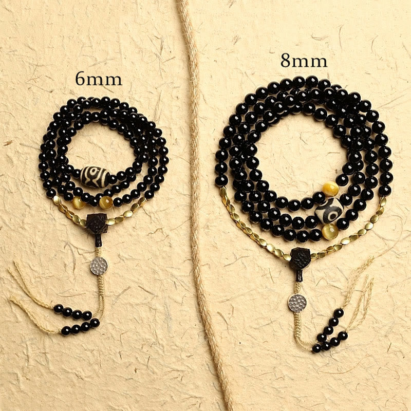 Mala-Armband mit 108 Perlen aus schwarzem Onyx und Schutzedelstein