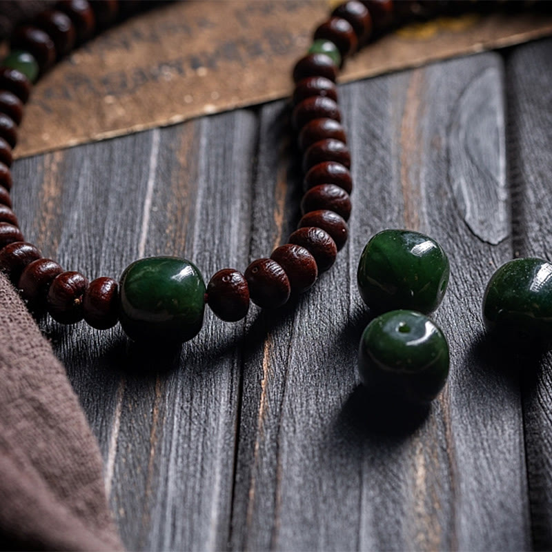 108 Perlen Bodhi Seed Mala Armband mit Hetian Cyan Jade Schutz