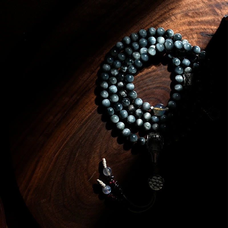 Mala-Armband mit 108 Perlen aus Adlerauge-Stein für positive Energie