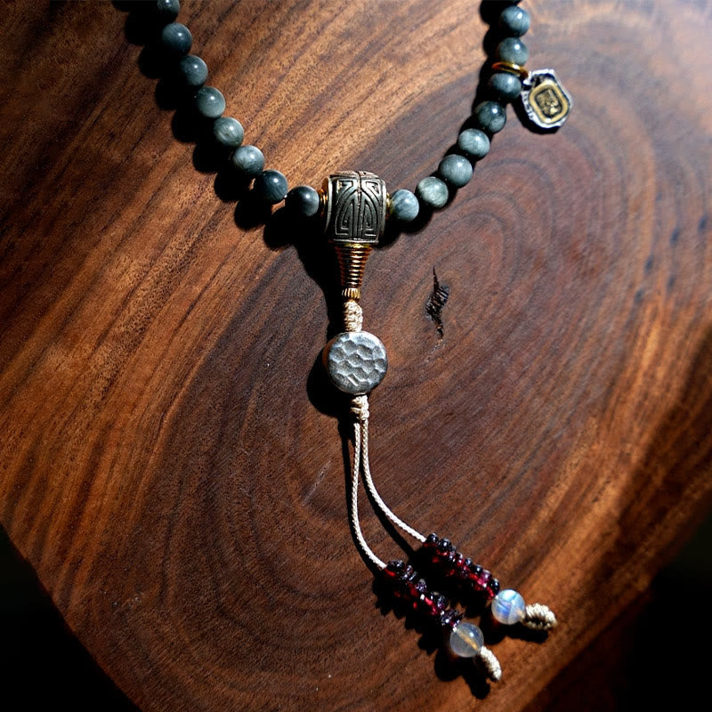 Mala-Armband mit 108 Perlen aus Adlerauge-Stein für positive Energie