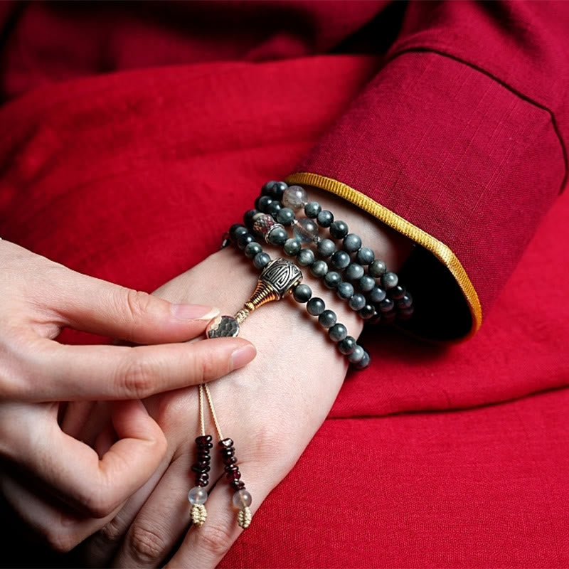 Mala-Armband mit 108 Perlen aus Adlerauge-Stein für positive Energie