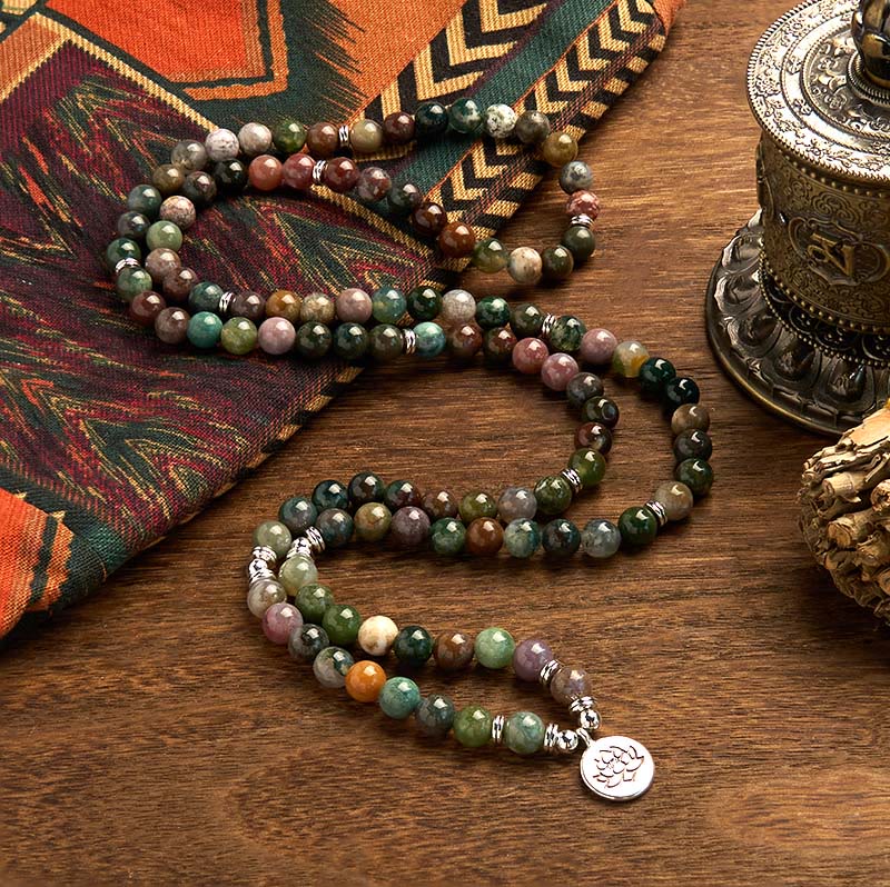 108 Perlen Indisches Achat-Lotus-Ruhearmband für Meditation