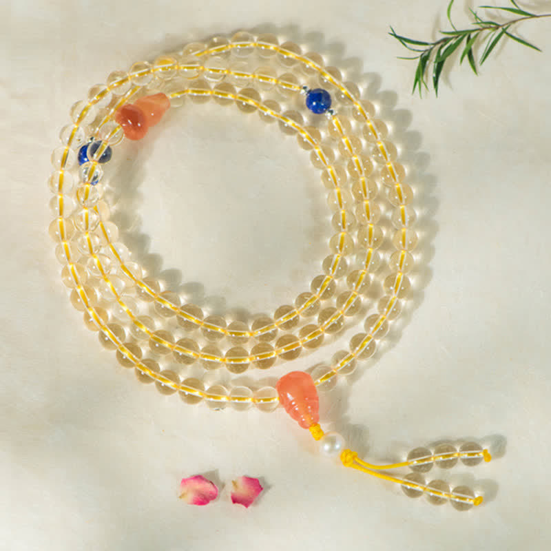 108 Perlen Natürlicher Citrin &amp; Roter Achat Wohlstandsarmband