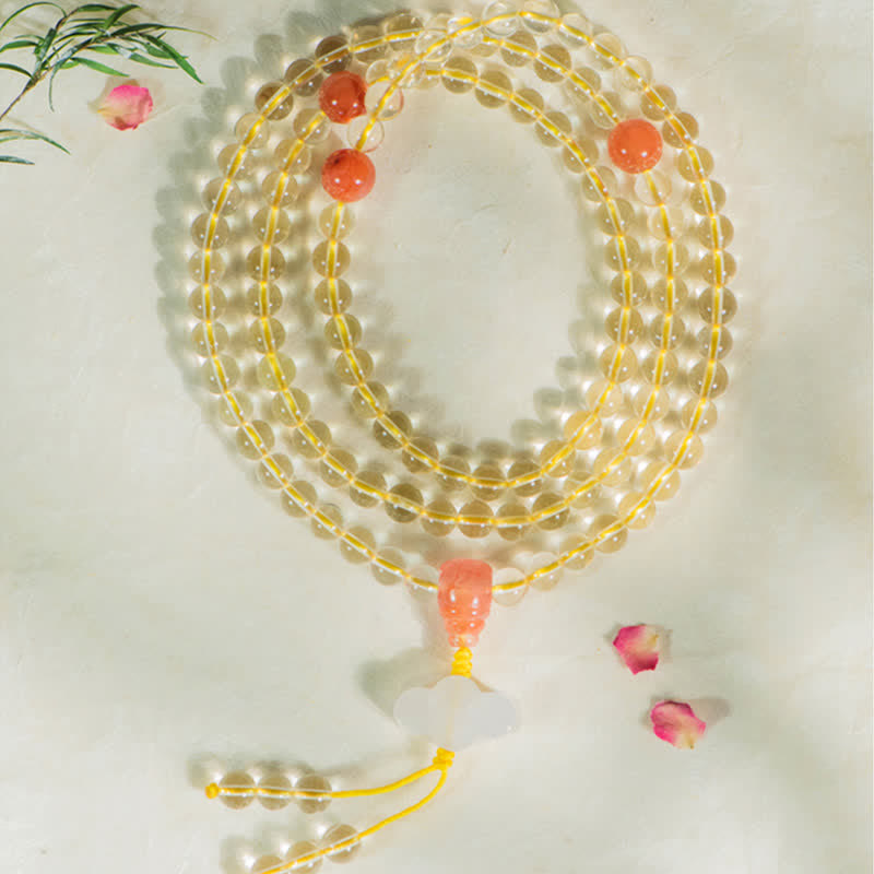 108 Perlen Natürlicher Citrin &amp; Roter Achat Wohlstandsarmband