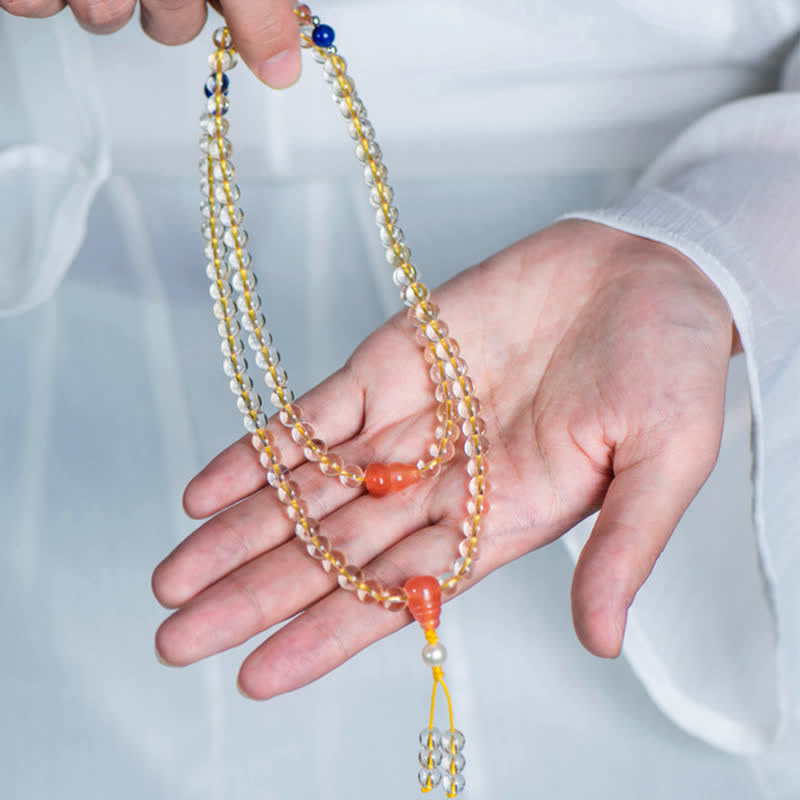 108 Perlen Natürlicher Citrin &amp; Roter Achat Wohlstandsarmband