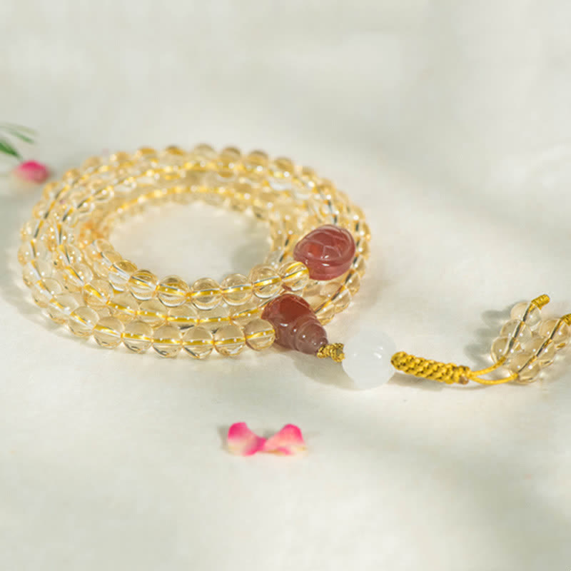 108 Perlen Natürlicher Citrin &amp; Roter Achat Wohlstandsarmband