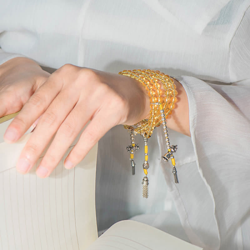 108 Perlen Natürlicher Citrin &amp; Roter Achat Wohlstandsarmband