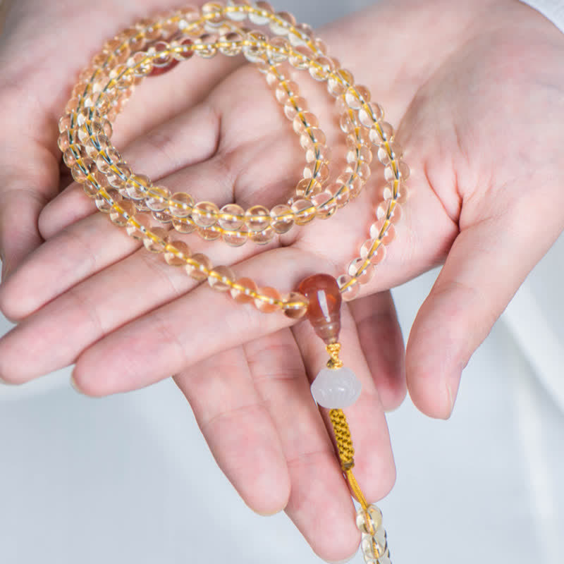 108 Perlen Natürlicher Citrin &amp; Roter Achat Wohlstandsarmband