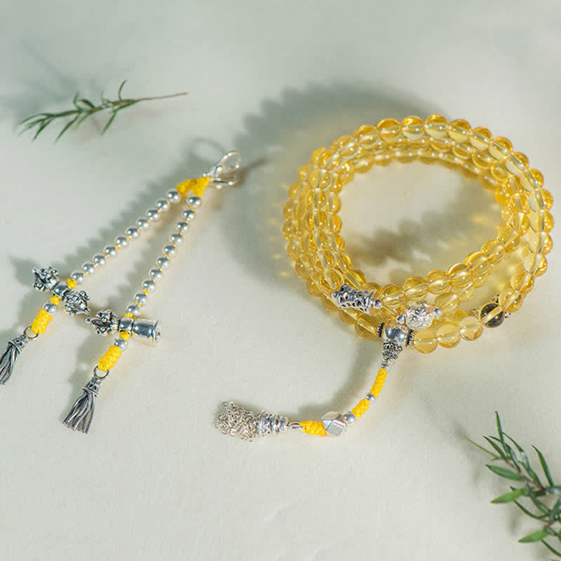 108 Perlen Natürlicher Citrin &amp; Roter Achat Wohlstandsarmband