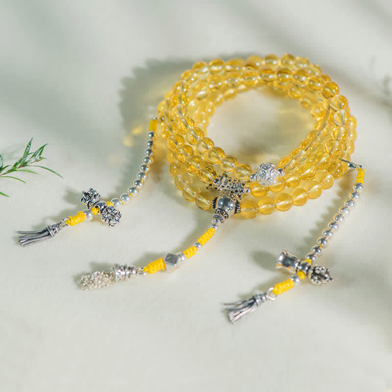 108 Perlen Natürlicher Citrin &amp; Roter Achat Wohlstandsarmband