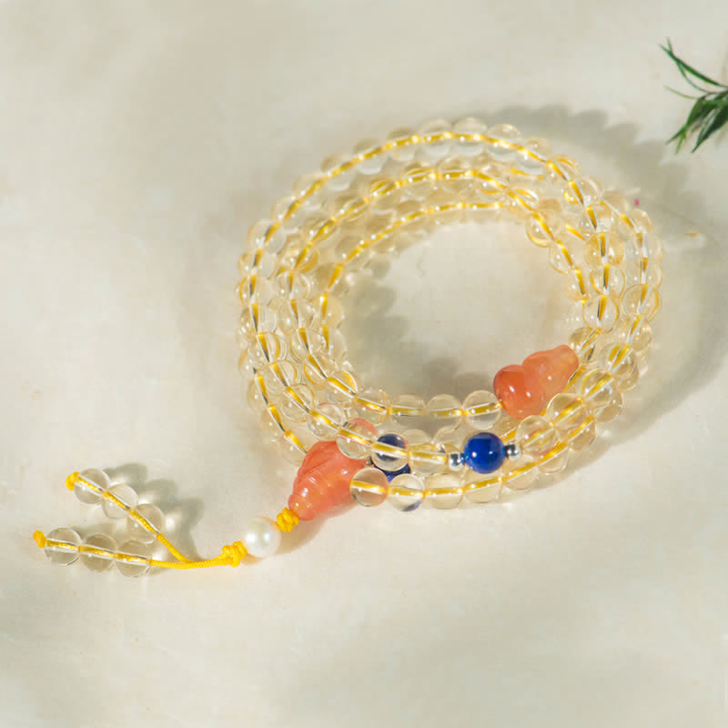 108 Perlen Natürlicher Citrin &amp; Roter Achat Wohlstandsarmband