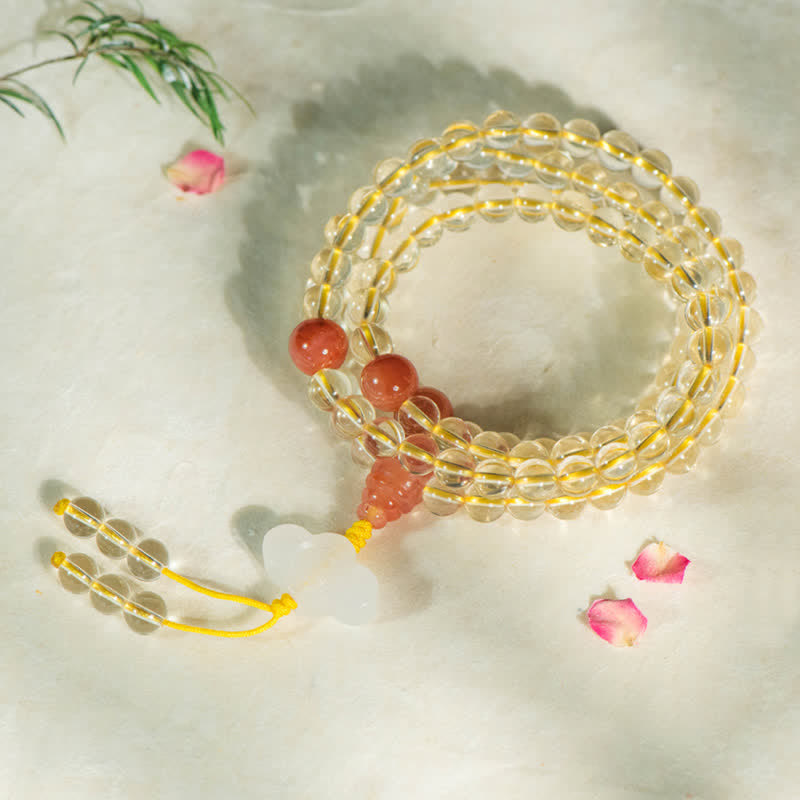 108 Perlen Natürlicher Citrin &amp; Roter Achat Wohlstandsarmband