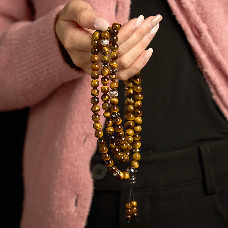 108 Perlen Tigerauge Schutz Mala Armband 8mm Unisex