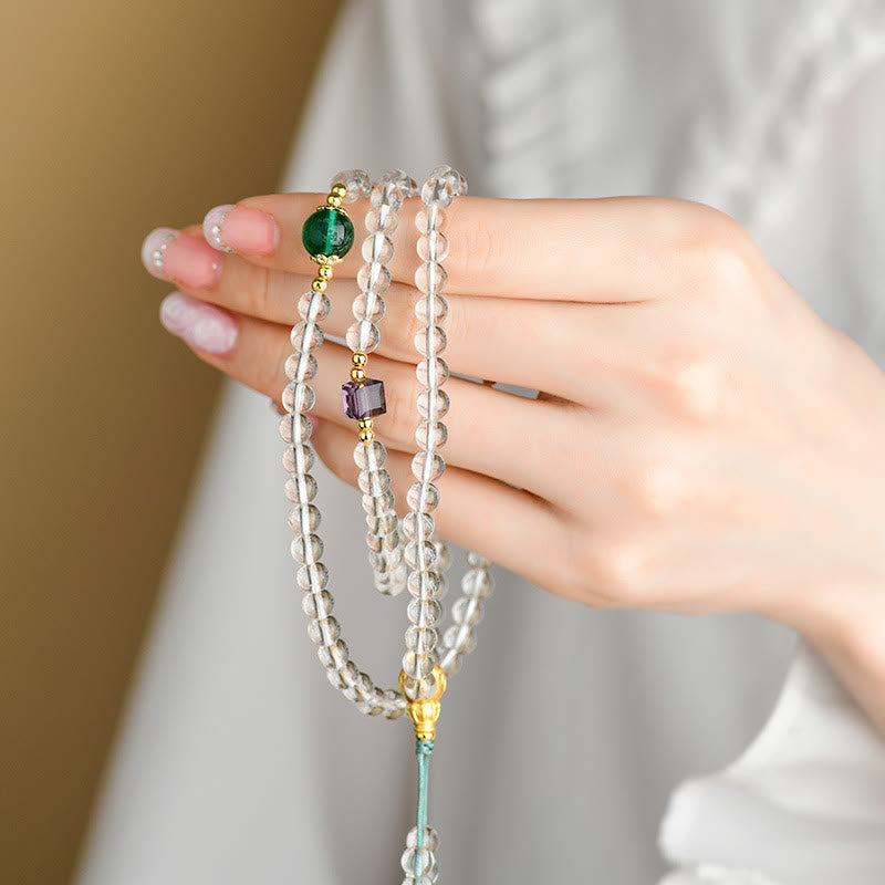 Mala-Armband mit 108 Perlen, weißer Kristallklarheit, Edelstein