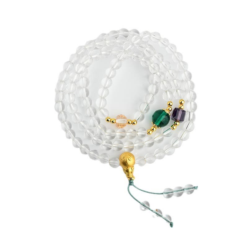 Mala-Armband mit 108 Perlen, weißer Kristallklarheit, Edelstein