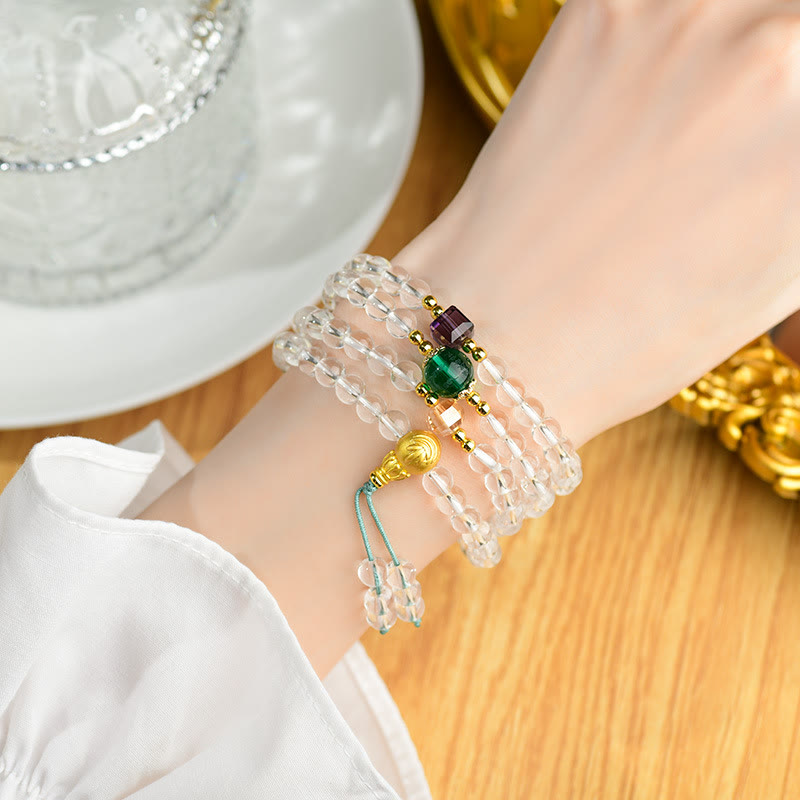 Mala-Armband mit 108 Perlen, weißer Kristallklarheit, Edelstein