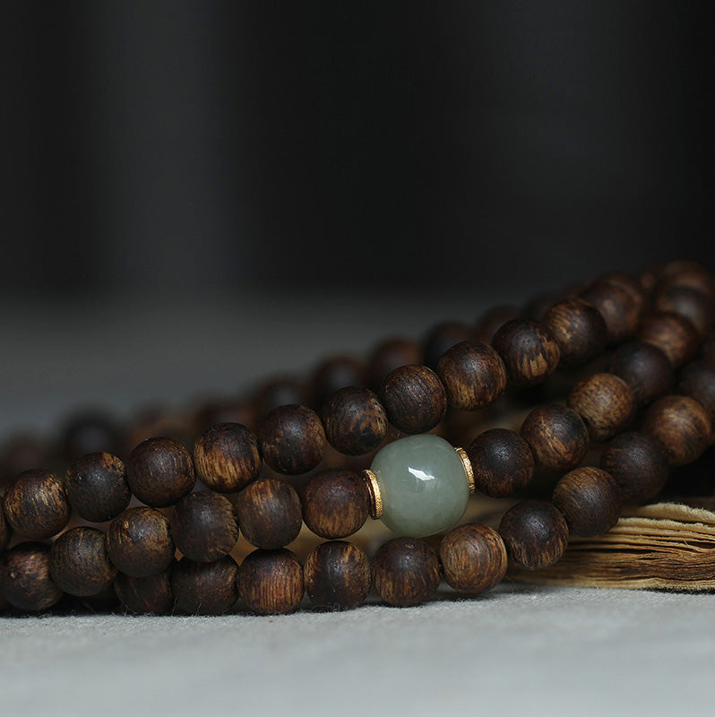 108 Perlen Holz Mala Armband Adlerholz Jade 999 Gold Frieden