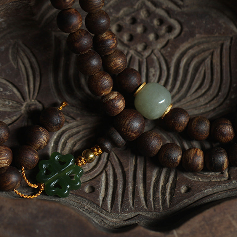 108 Perlen Holz Mala Armband Adlerholz Jade 999 Gold Frieden