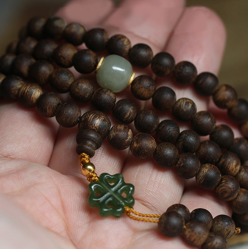 108 Perlen Holz Mala Armband Adlerholz Jade 999 Gold Frieden