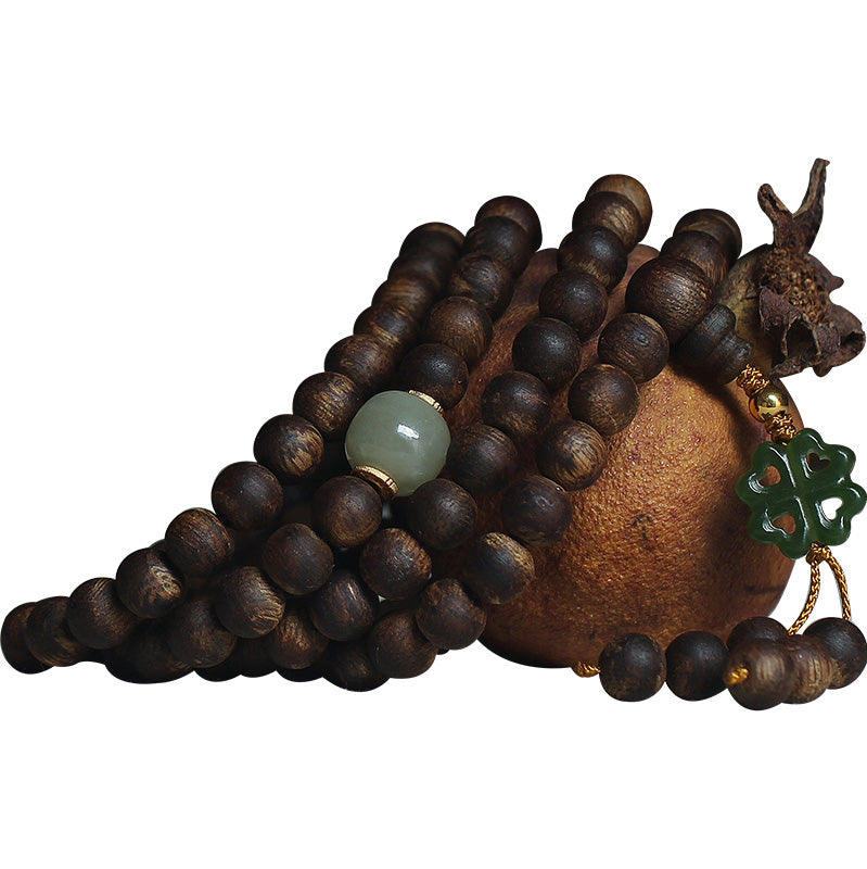 108 Perlen Holz Mala Armband Adlerholz Jade 999 Gold Frieden