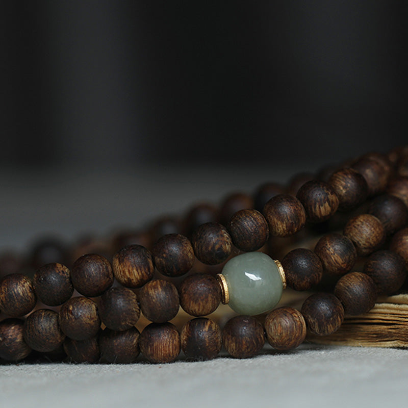 108 Perlen Holz Mala Armband Adlerholz Jade 999 Gold Frieden