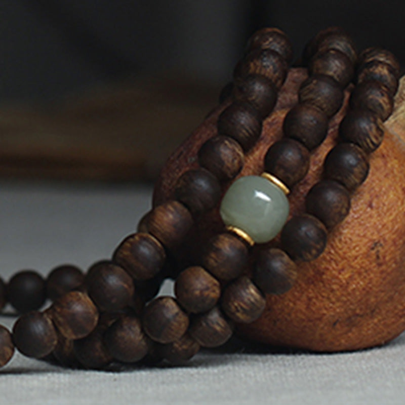 108 Perlen Holz Mala Armband Adlerholz Jade 999 Gold Frieden