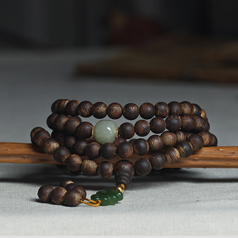 108 Perlen Holz Mala Armband Adlerholz Jade 999 Gold Frieden