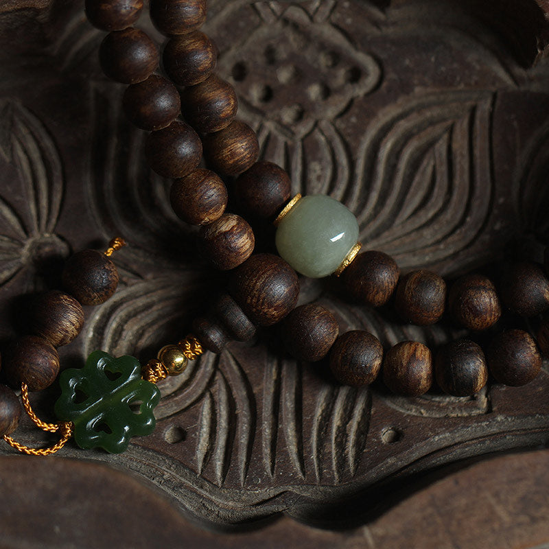 108 Perlen Holz Mala Armband Adlerholz Jade 999 Gold Frieden