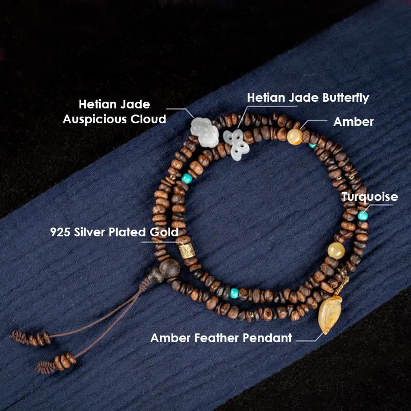 108 Mala-Perlen Adlerholz-Armband für Frieden und Stärke