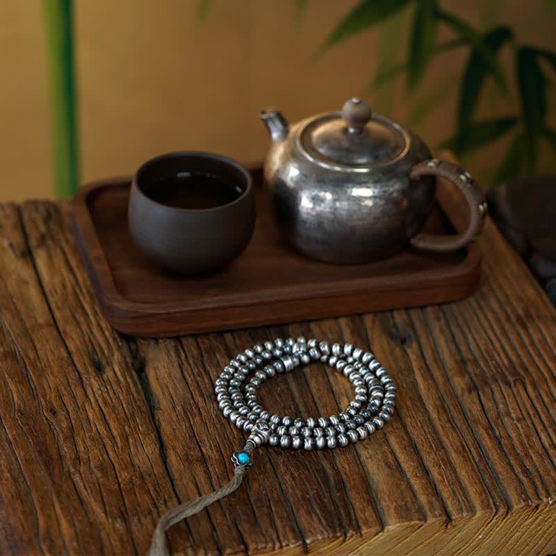 108 Mala Perlen Sterling Silber Rot Achat Türkis Vertrauen Armband