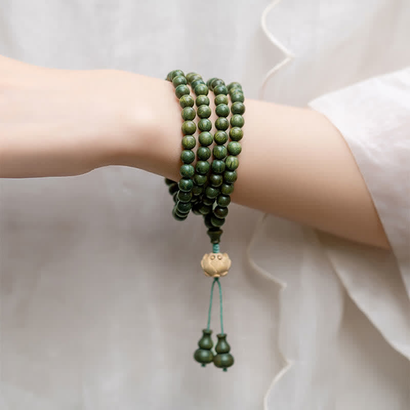 108 Holz Mala Perlen Armband Grüne Sandelholz Lotus Perlen