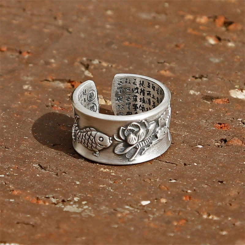 Sterling Silver Koi Fish Luck Ring 12mm Adjustable